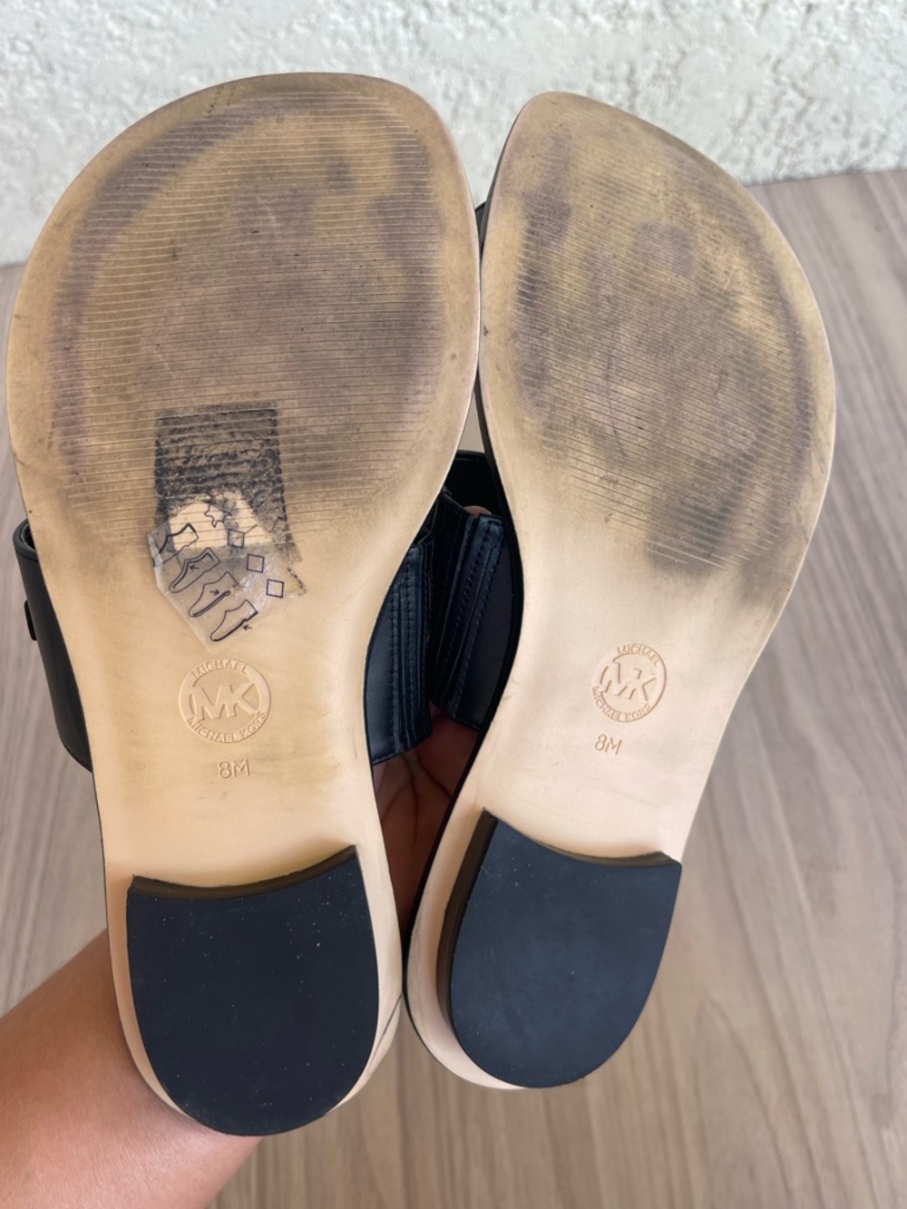 Michael Kors Black Slides with Gold MK Emblem - Picture 7 of 13